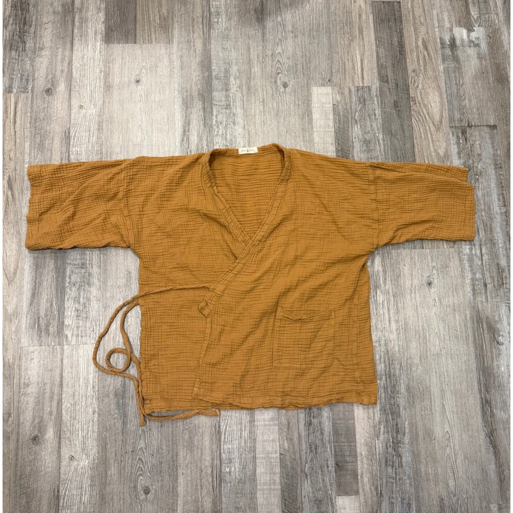 Odd bird Brown Gauze Cotton Wrap Top Kimono Jacket Medium